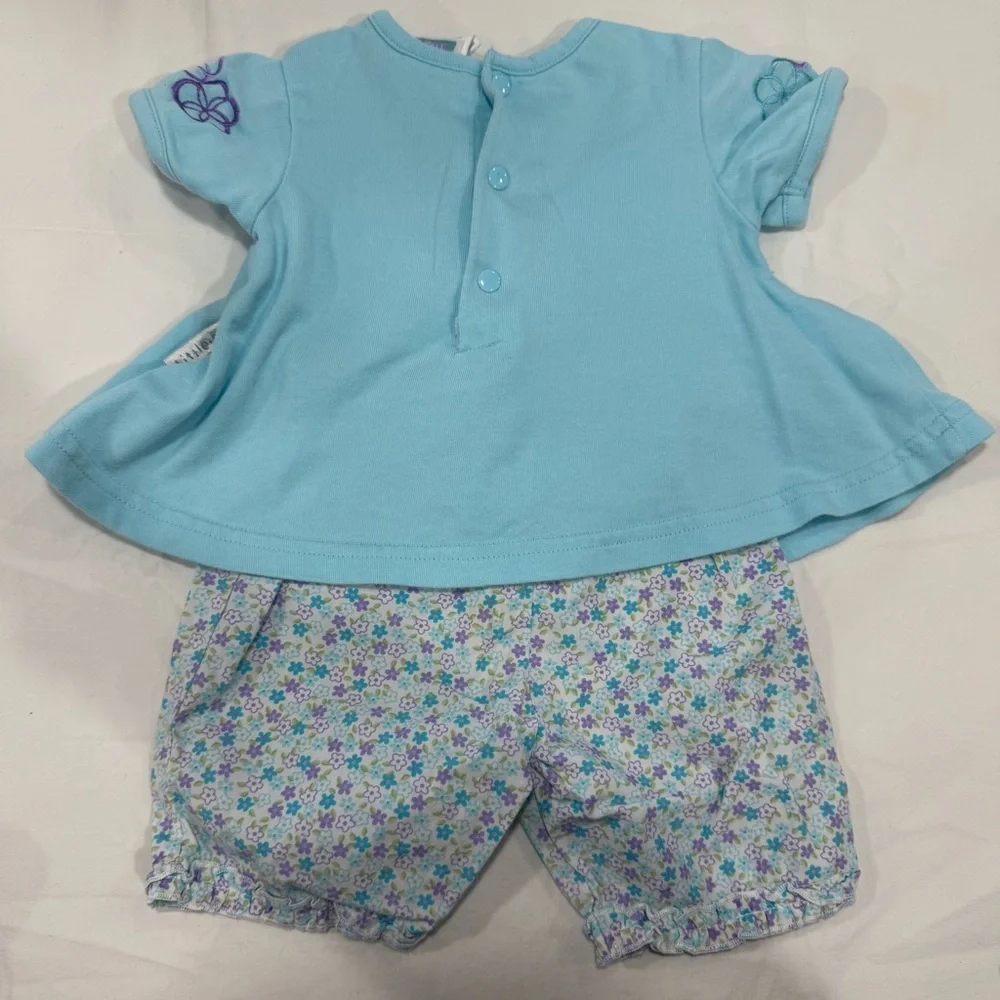 Y2K Little Me Blue & Purple Baby Matching Set, Floral, Ruffles, Embroidered 3M
